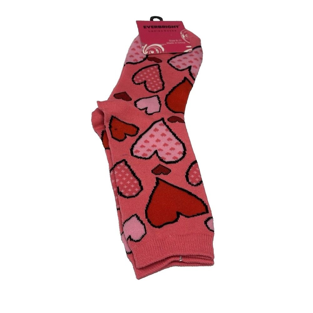 everbright womens high crew socks 1 pair size 9-11 pink hearts love